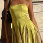 Yellow A Line Halter Chiffon Satin Mini Homecoming Dress SH3286