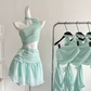Mint Green A Line Halter Flower Chiffon Short Homecoming Dress Cocktail Dress SH3050