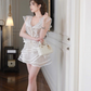 White A Line V Neck Ruffle Layered Tulle Short Homecoming Dress Outfits SH4431