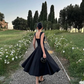Simple Black A Line Straps Satin Prom Dress Outfits SH5313