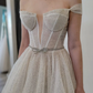Shiny A Line Off the Shoulder Corset Sequin Wedding Dress SH7134