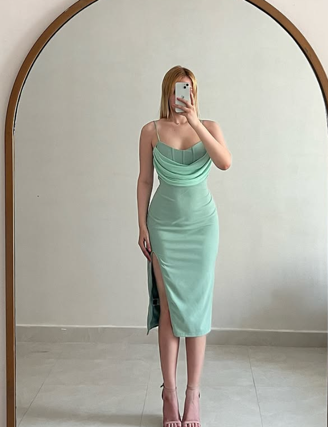 Pretty Mint Green Sheath Spaghetti Strap Satin Short Prom Dress Homecoming Dress SH9080