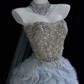 Elegant A Line Sweetheart Neck Beaded Blue Tulle Long Prom Dress Evening Dress SH5006