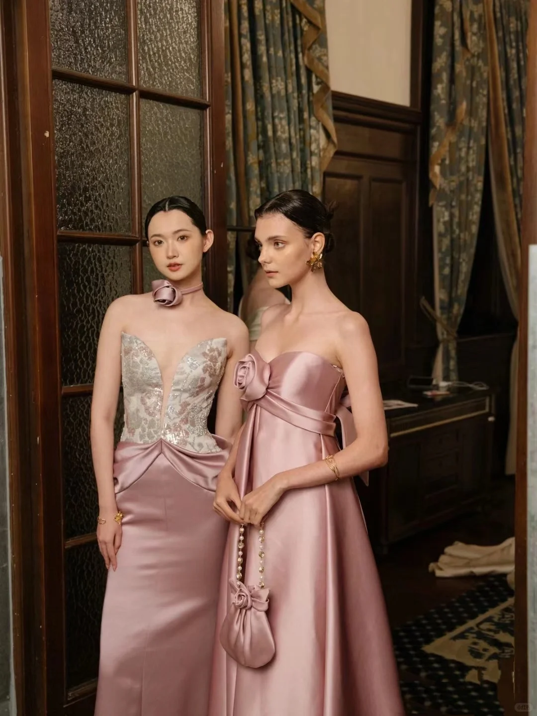 Pink A Line Sweetheart Neck Cute 3D Floral Satin Prom Dress Party Dress SH4738