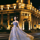 Unique A Line Strapless Blue Ombre Tulle Long Prom Dress Evening Dress B96