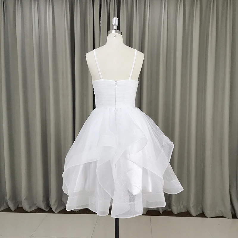 Lovely White Tulle V-Neck Short Party Dress,Homecoming Dress SH655