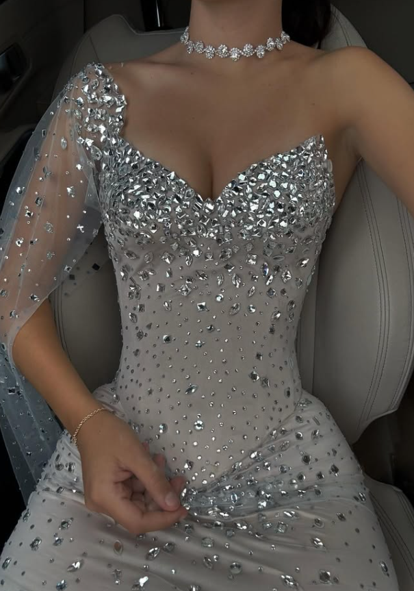 Shiny Sheath Exquisite Rhinestone Tulle Long Prom Dress Evening Dress SH4624