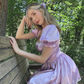 Cute Purple A Line Puff Lace Satin Short Homecoming Dress Cocktail Dress SH3683