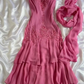 Cute A Line Spaghetti Straps Appliques Tiered Pink Chiffon Evening Dress Party Dress SH2680