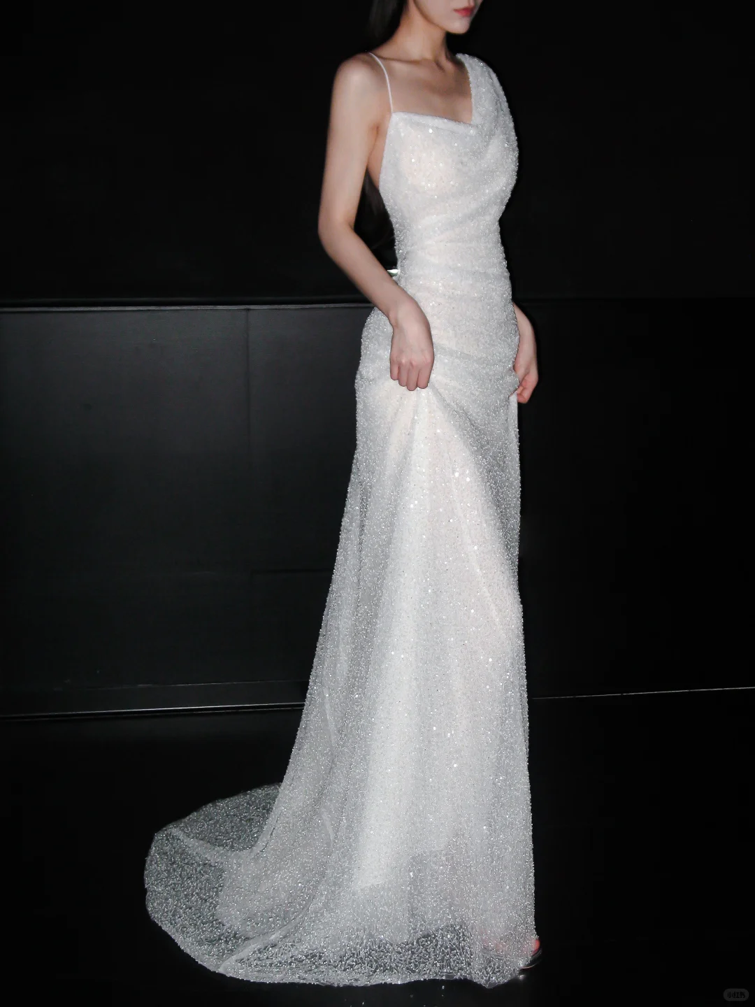 Shiny Glamorous Sheath Beaded Tulle Long Wedding Dress SH5973