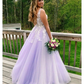 Purple Tulle Appliques V Neck Prom Dresses SH998