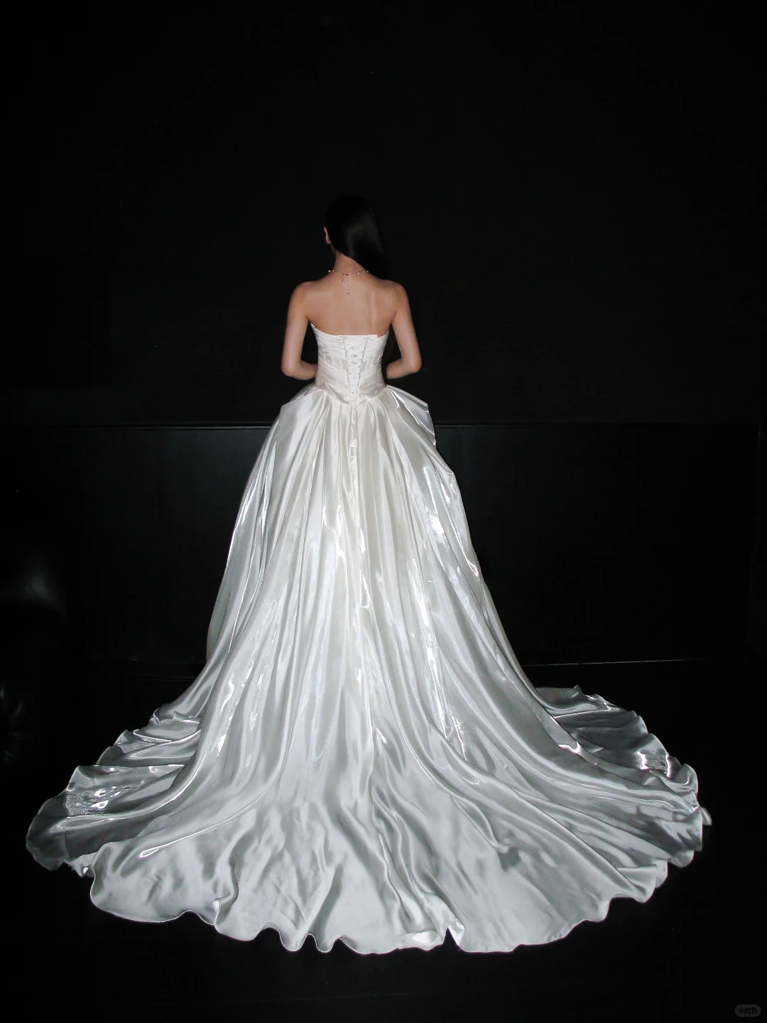 Pretty Ball Gown Strapless Corset Pleated White Satin Long Wedding Dress SH8893