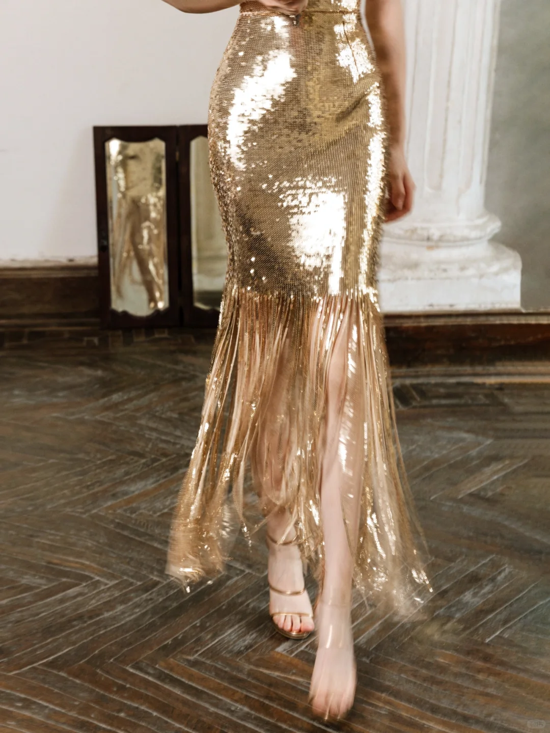 Shiny Golden Straps Sequin Long Prom Dress Party Dress SH4849