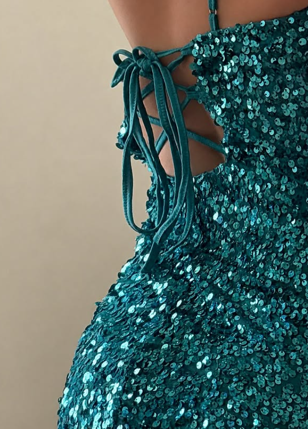 Cute Blue Sheath Spaghetti Straps Sequin Short Prom Dress Homecoming Dress Outfits SH6842