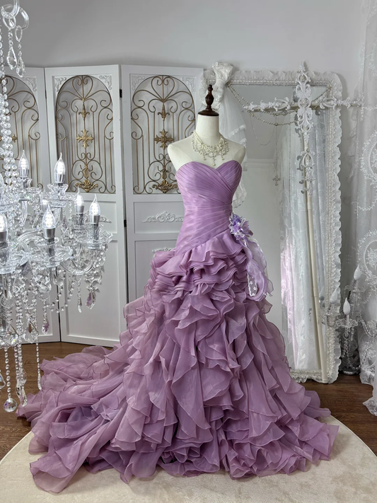 Vintage Purple Mermaid Sweetheart Neck Layered Organza Prom Dress Sweet 16 Dress SH5780