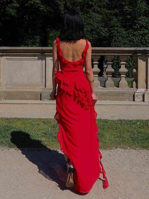 Chic Red Sheath Ruffle Prom Dress,Red Evening Dress cc713 main image 1