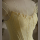 Stunning A Line Strapless Flower Light Yellow Tulle Long Prom Dress Evening Dress SH2993