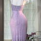 Lilac Sheath Straps Beaded Chiffon Tea Length Prom Dress Graduation Prom Dress SH5350