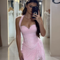Gentle Sheath Halter Pink Lace Long Prom Dress with Slit SH5302