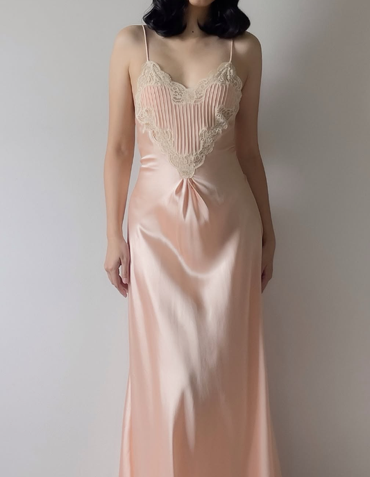 Elegant A Line Spaghetti Straps Lace Light Pink Satin Prom Dress Evening Dress SH1966