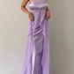 Lilac A Line Spaghetti Strap Satin Tulle Long Prom Dress Evening Dress SH2481