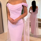 Baby Blue Sheath Off the Shoulder Floral Chiffon Satin Prom Dress SH5546