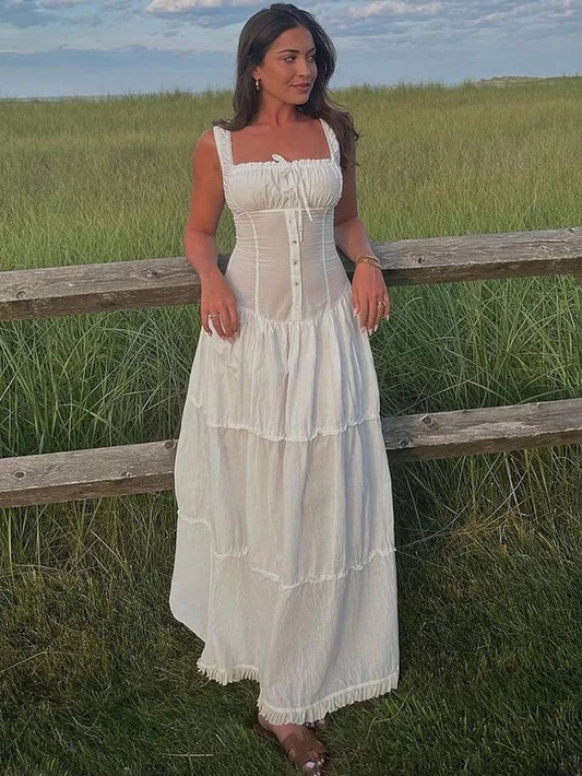 White Sequare Neck A Line Prom Dress Simple Evening Dress SH1315
