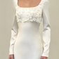 Vintage A Line Long Sleeve Floral White Satin Wedding Dress SH5233