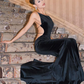 Black Mermaid Velvet Open Back Long Prom Dress Wedding Guest Dress SH4386