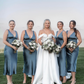 Cute Sheath V Neck Blue Satin Bridesmaid Dress Evening Dress SH2833