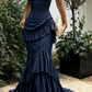Vintage Green Mermaid Spaghetti Strap Exquisite Lace Satin Long Prom Dress Evening Dress SH6716