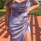 Purple Mermaid Off-the-shoulder Velvet Long Corset Prom Dress with Slit SH1655