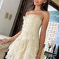 Vintage-Inspired Ivory Strapless Lace Ruffle Mini A-Line Homecoming Dress SH7865