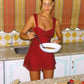 Vintage Red Polka Dot Halter Mini Slim Fit Homecoming Dress SH7930
