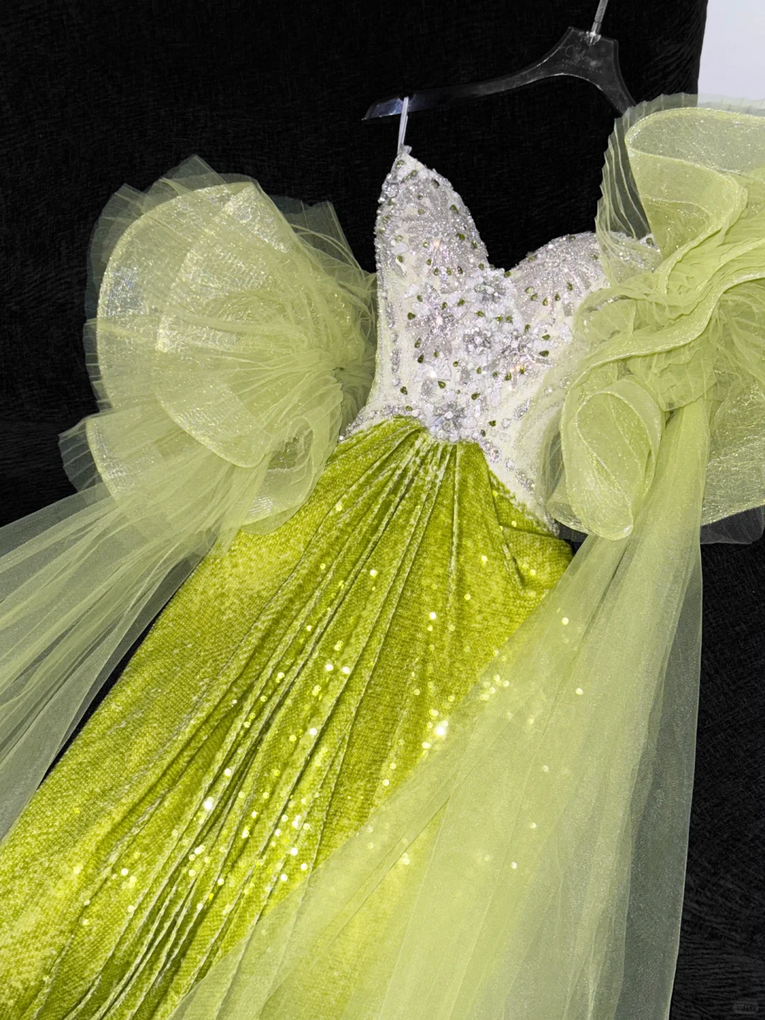 Gorgeous Mermaid Strapless Rhinestone Green Sequin Tulle Long Prom Dress Evening Dress SH3098