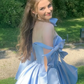 Cute A Line Straps Blue Satin Short Homecoming Dress Cocktail Dress with Bow SH3171
