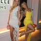 Cute Sheath Spaghetti Strap Yellow Satin Tulle Prom Dress Graduation Prom Dress SH2584