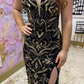 Luxurious Sheath Strapless Gold Beaded Sequin Black Tulle Long Prom Dress Evening Dress SH6820