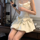 Ivory Bow A Line Spaghetti Strap Satin Short Homecoming Dress Outfits SH5828