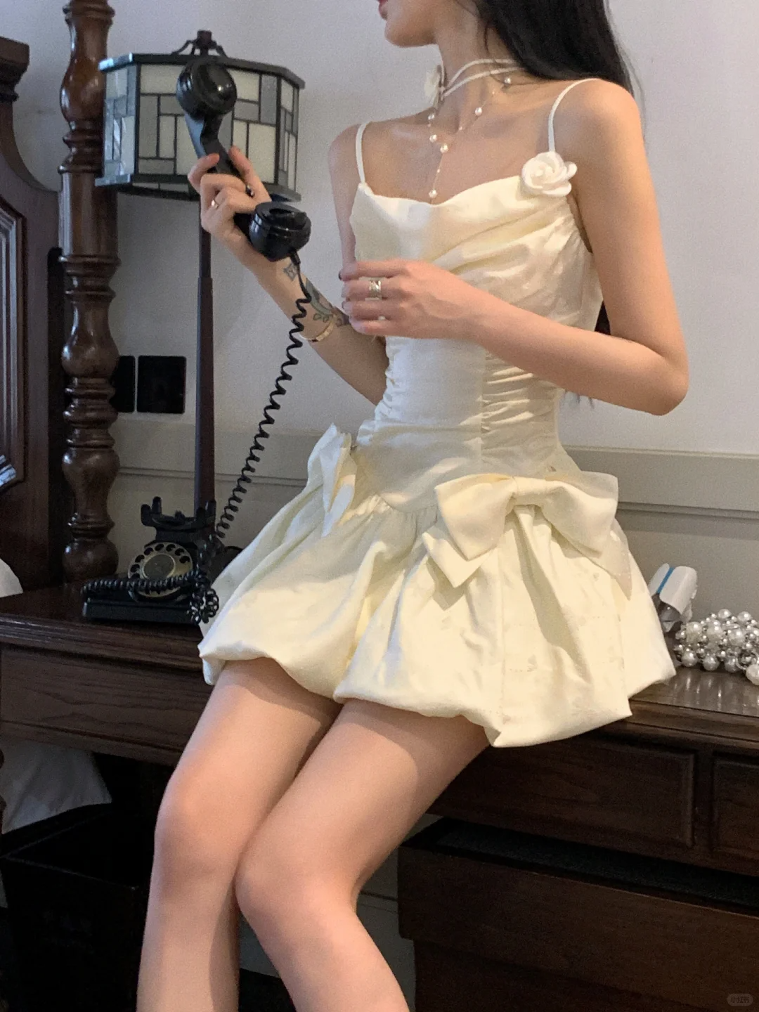 Ivory Bow A Line Spaghetti Strap Satin Short Homecoming Dress Outfits SH5828