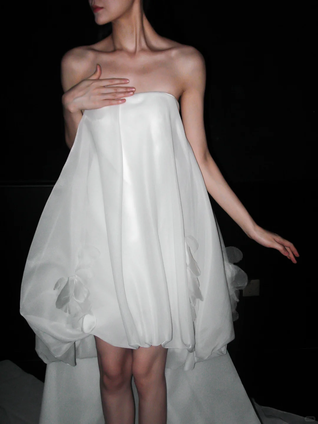Cute A Line Strapless White Tulle Long Sweep Wedding Dress SH5979