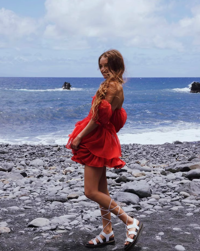 Charming Red A Line Puff Layered Chiffon Short Homecoming Dress Vacation Dress SH4151
