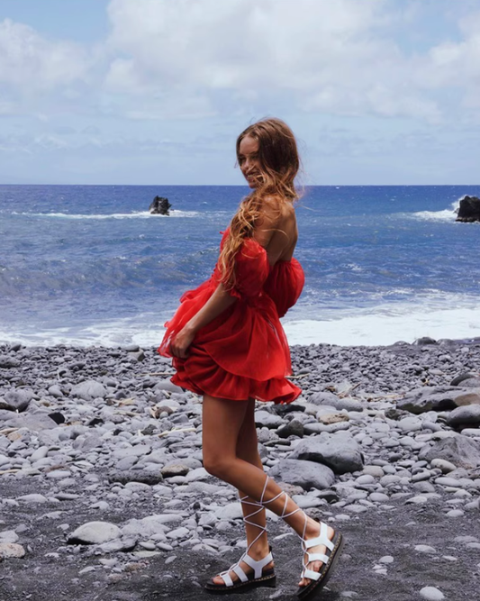 Charming Red A Line Puff Layered Chiffon Short Homecoming Dress Vacation Dress SH4151