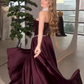 Classy A Line Strapless Pearl Dark Burgundy Velvet Satin Party Dress Wedding Guest Dress SH2923