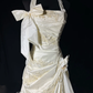 Vintage Ivory A Line Halter Appliques Bow Satin Prom Dress Evening Dress SH5606