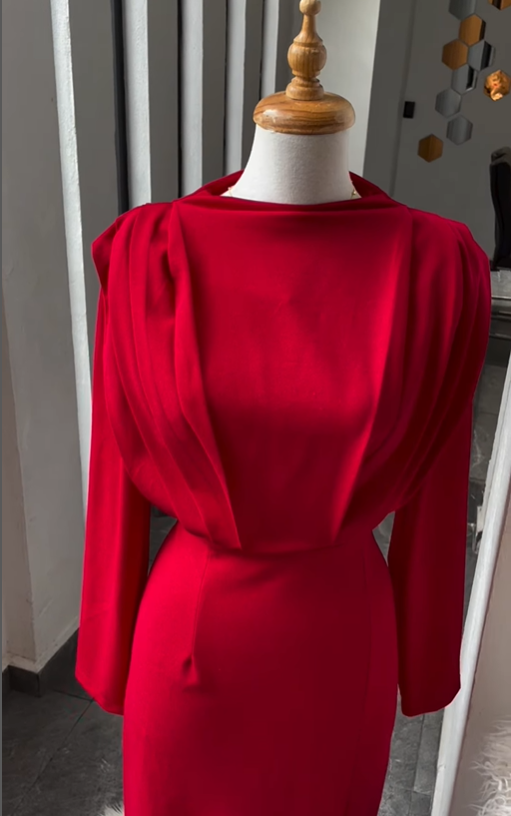 Long Evening Dresses Long Sleeves Red Prom Dress SH469