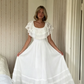 Princess A Line Square Neck White Lace Chiffon Prom Dress Wedding Dress SH7079
