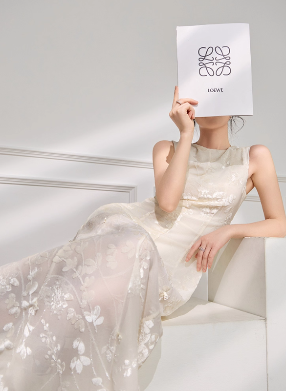 White A Line Round Neck Print Floral Chiffon Prom Dress Outfits SH4734