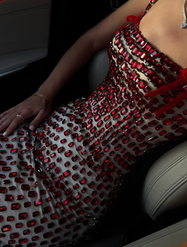 Red Sheath Spaghetti Straps Exquisite Rhinestone Tulle Long Prom Dress Evening Dress SH4627