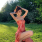 Cute A Line Sweetheart Neck Print Floral Chiffon Prom Dress Outfits SH4483